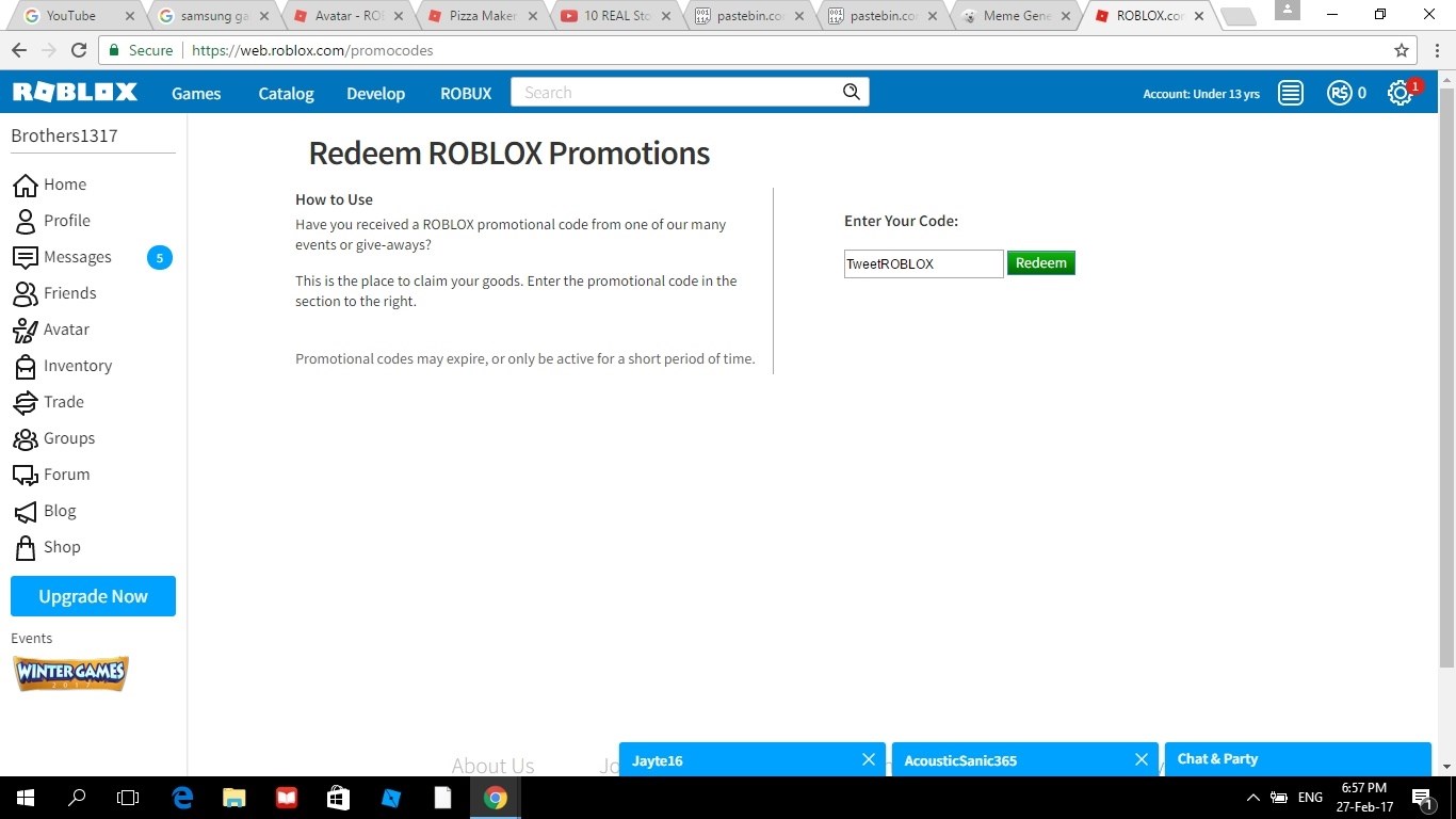 promotion codes roblox